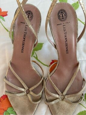Les Tropeziennes Women's Gold Strappy Slingback Heels